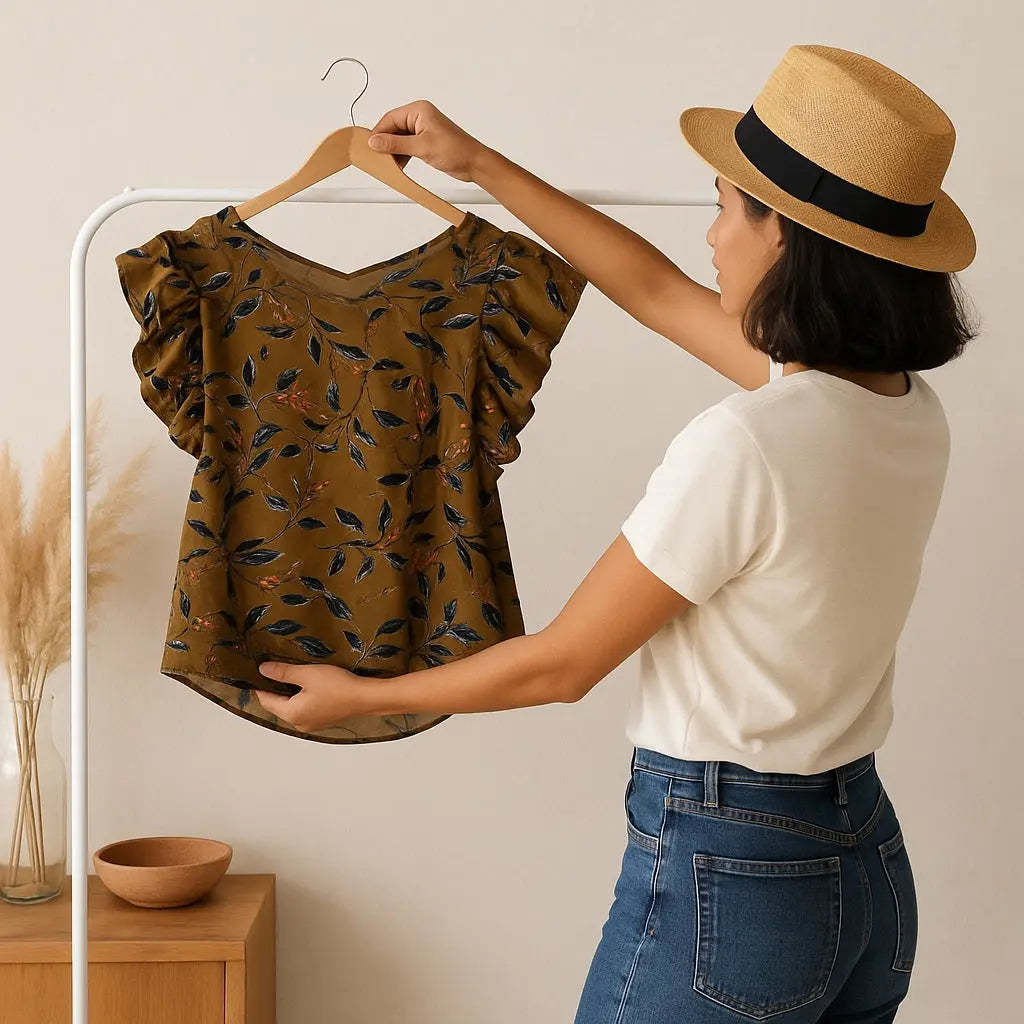 Blouse Femme Fluide à Motif Feuillage - Taille 46 la petite friperie