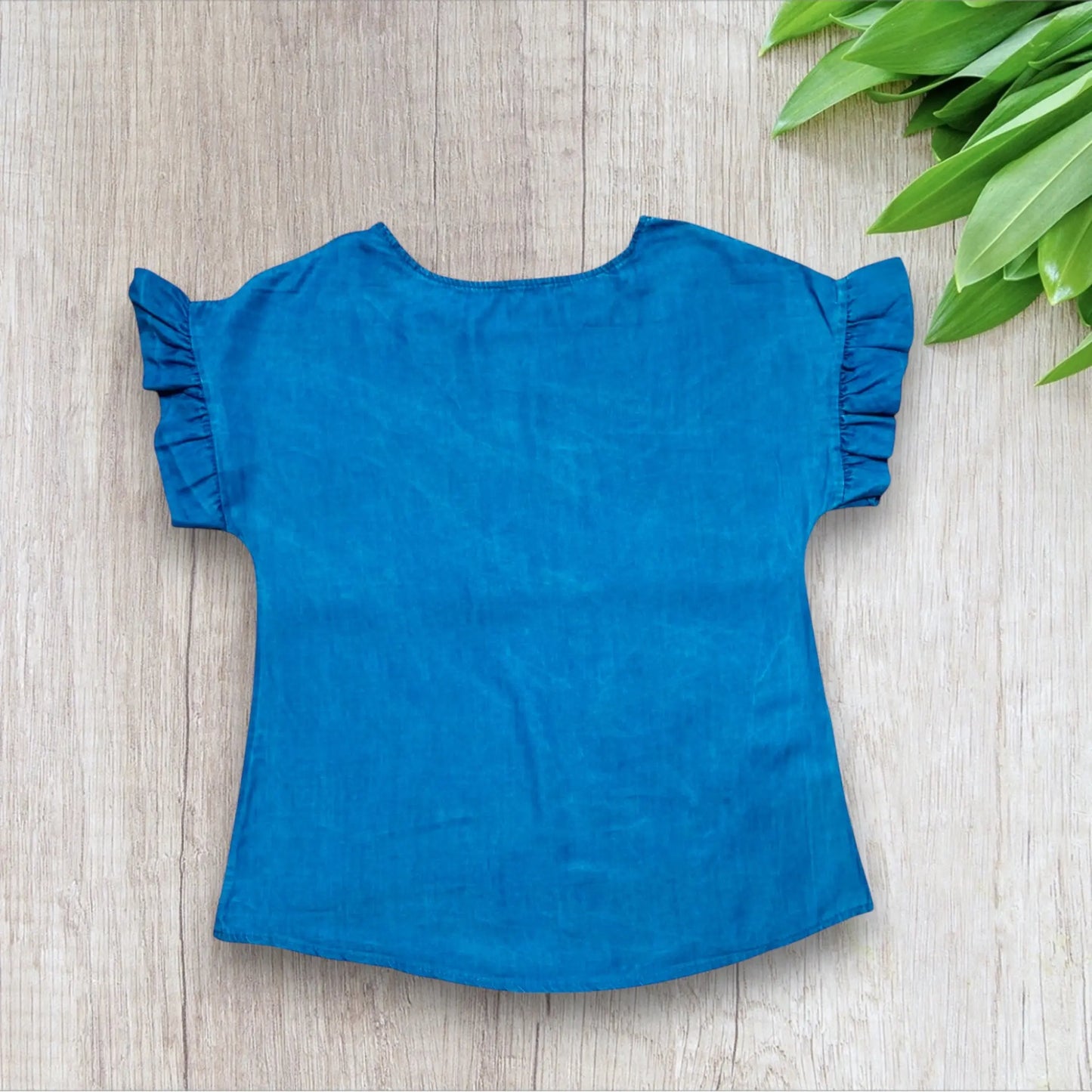 Blouse en Jean Femme Taille Unique Col Rond Manches Courtes avec Volants la petite friperie