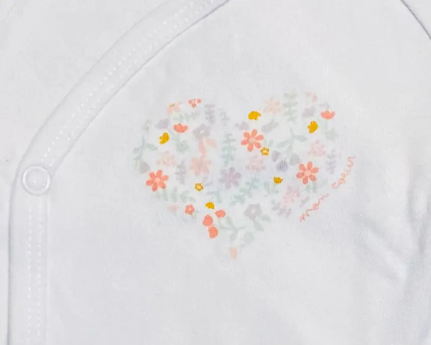 Body Bébé Fille Naissance - Cache-Cœur Blanc avec Fleurs en Cœur - Mes Petits Cailloux kiabi