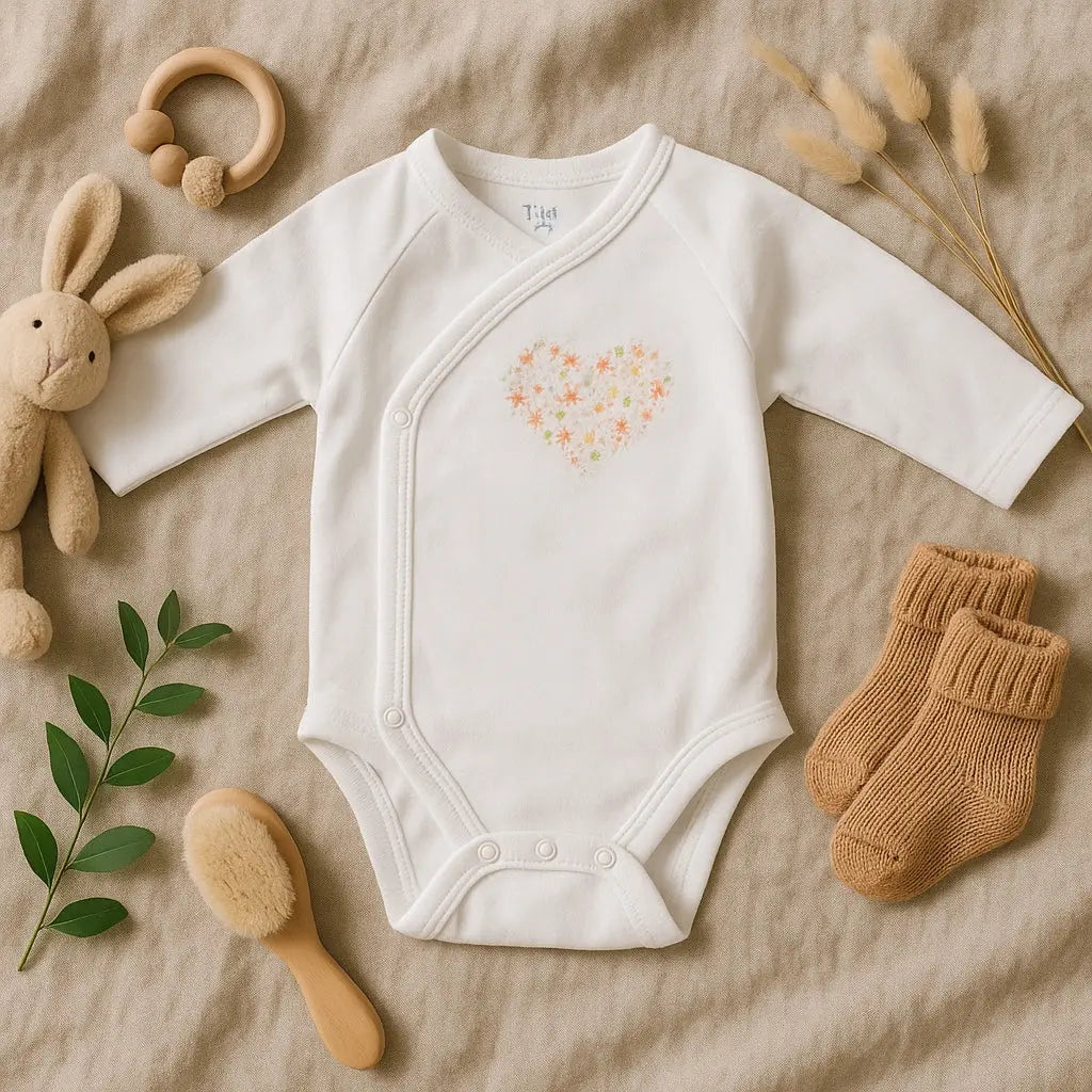 Body Fille Naissance - Cache-Cœur Blanc avec Fleurs en Cœur - Mes Petits Cailloux kiabi