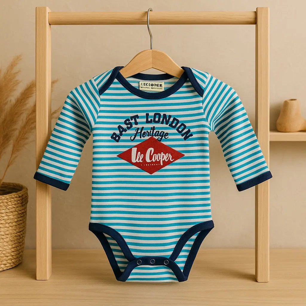 Body bébé garçon manches longues Lee Cooper, taille 3 mois - Blanc et bleu à rayures Lee Cooper