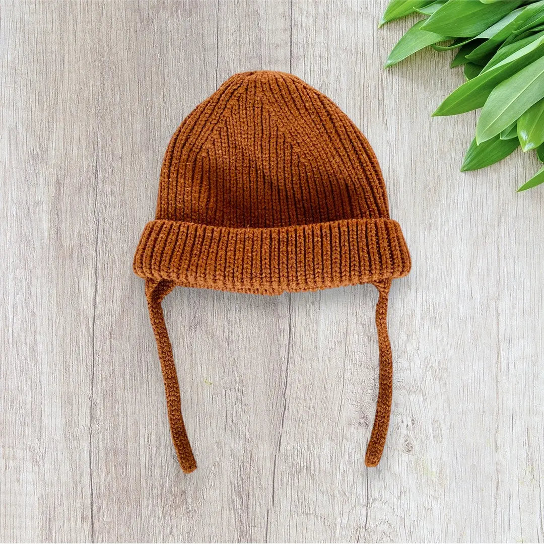 Bonnet 50 cm en Maille Marron Camel avec Cache-Oreilles et Ficelle - ZARA zara