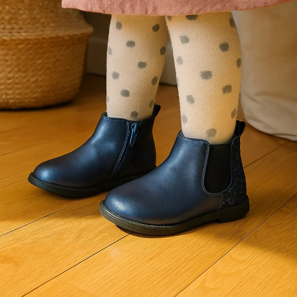 Bottes Bébé Fille Taille 20 - Boite à Malice Simili Bleu Marine avec Paillettes districenter