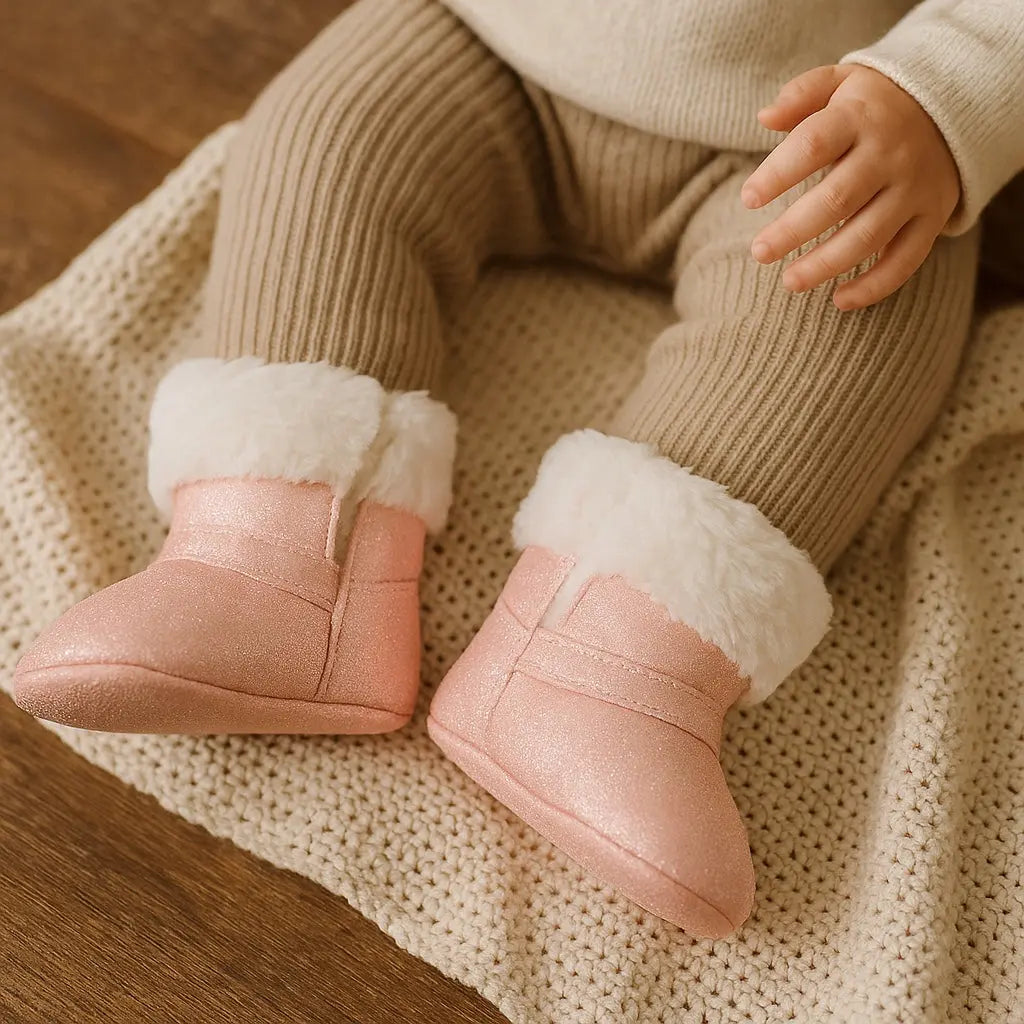 Bottes Fille Rose Clair Pailleté avec Moumoute - Taille 18 - La Boîte à Malice districenter