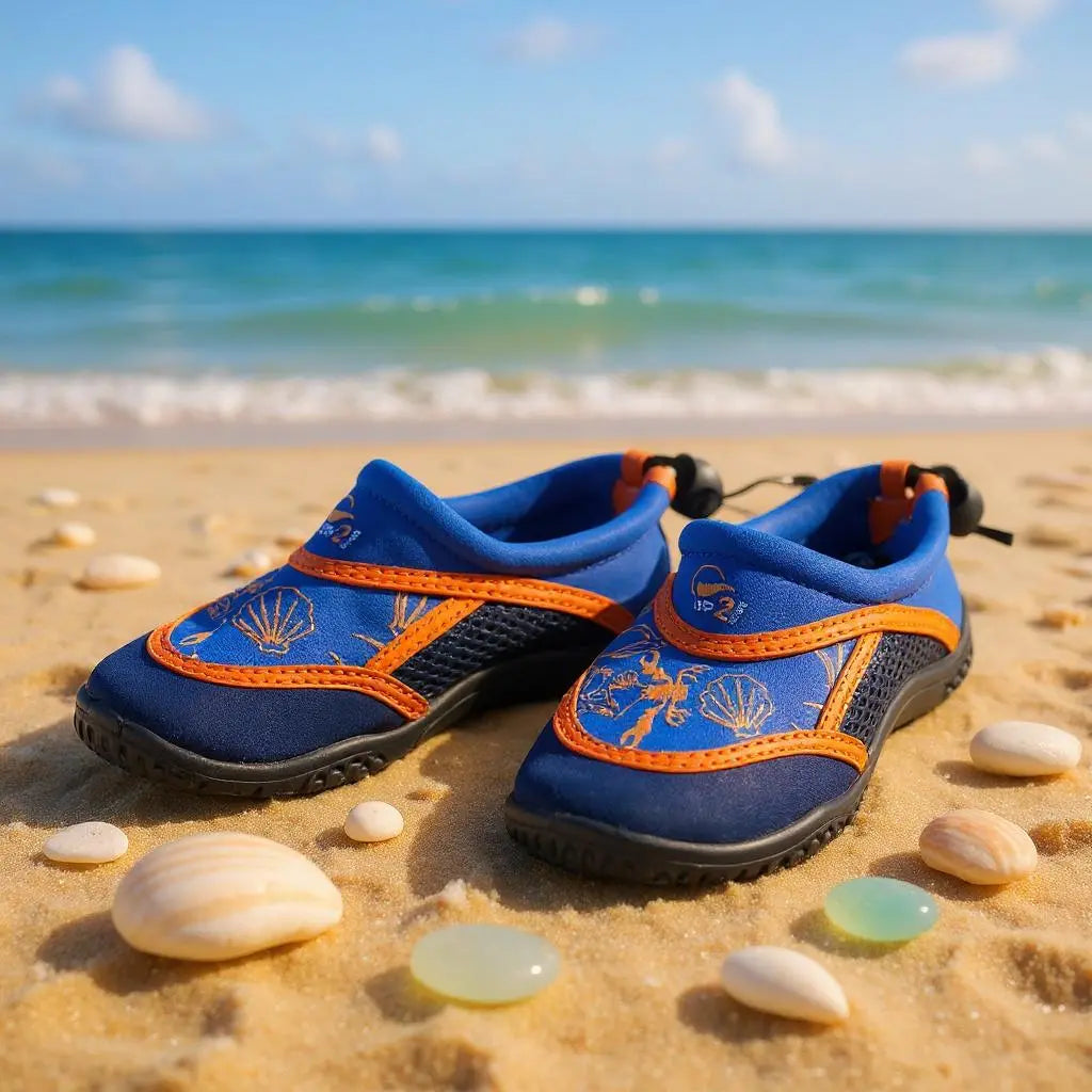 Chaussons de plage garçon Décathlon 26/27 bleu électrique orange semelle caoutchouc