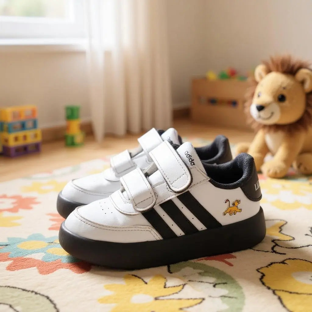 Chaussures Adidas enfant Roi Lion pointure 27 blanches noires scratch très bon état