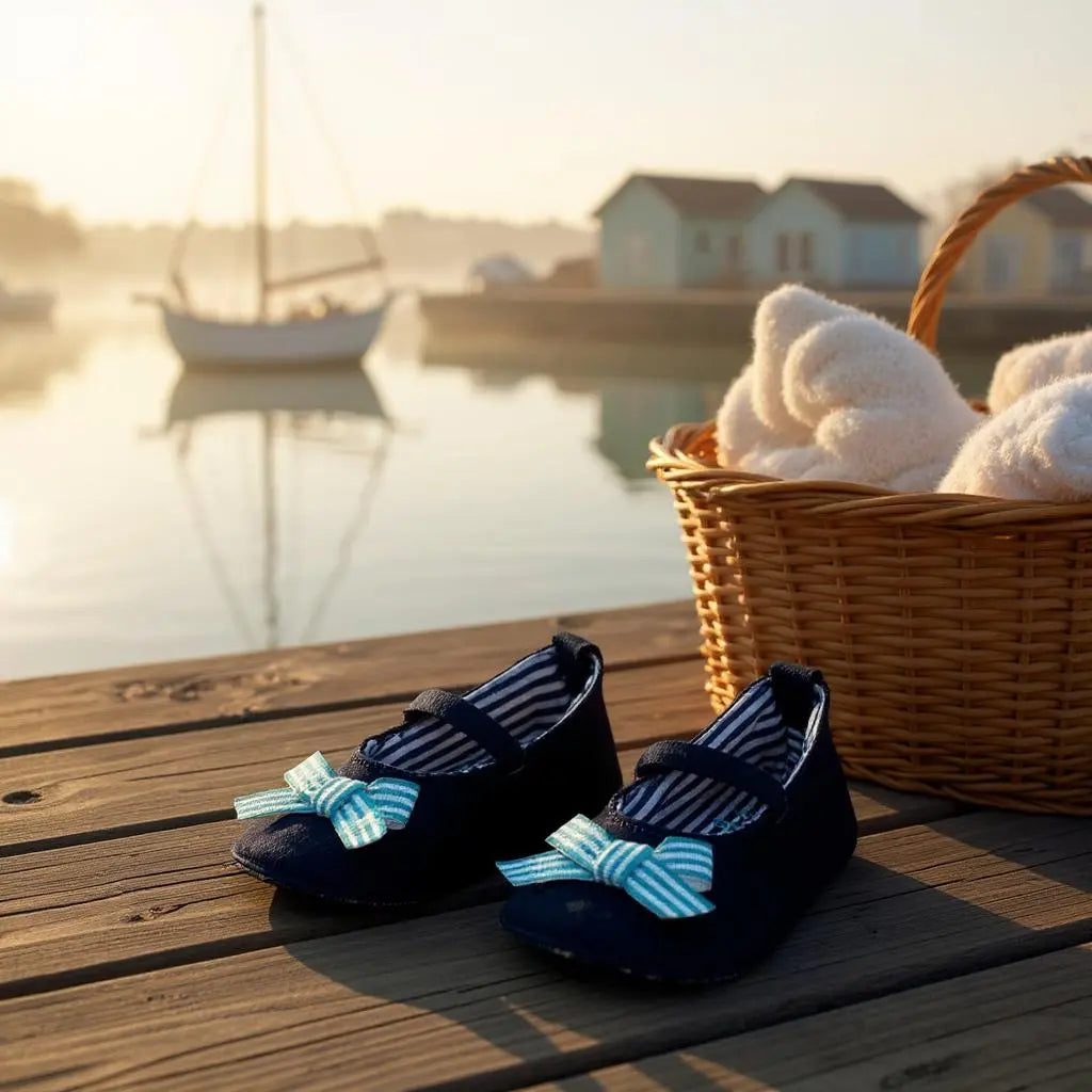 Chaussures bébé fille Grain de Blé – Très bon état – Noires avec nœuds rayés – Pointure 17-18 Z Generation