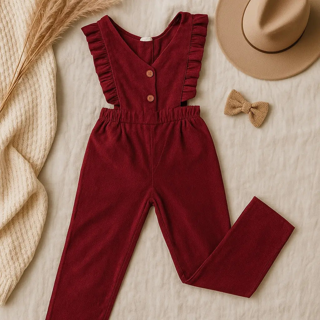 Combinaison Velours Bordeaux sans Manches avec Bretelles Volants - Fille 6 ans, Shein shein