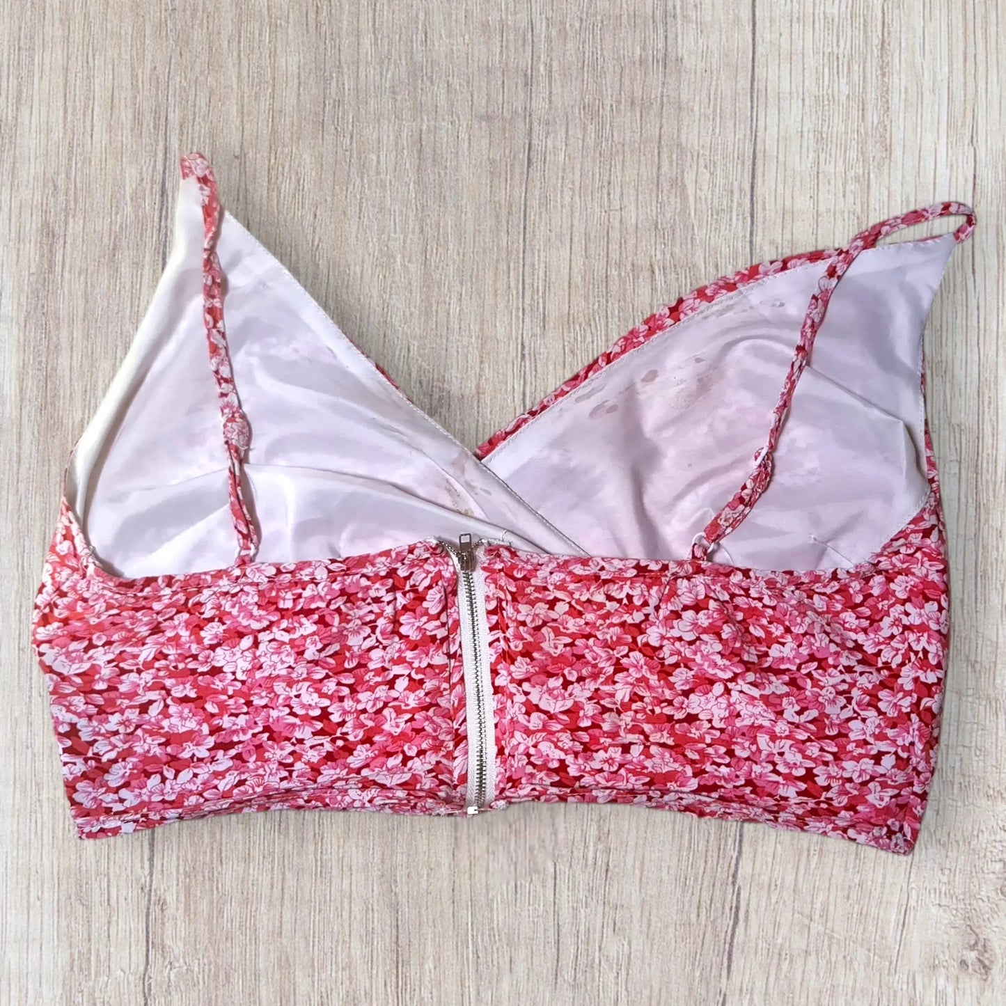 Ensemble femme fleuri rose fuchsia blanc taille L – crop top et jupe longue – bon état