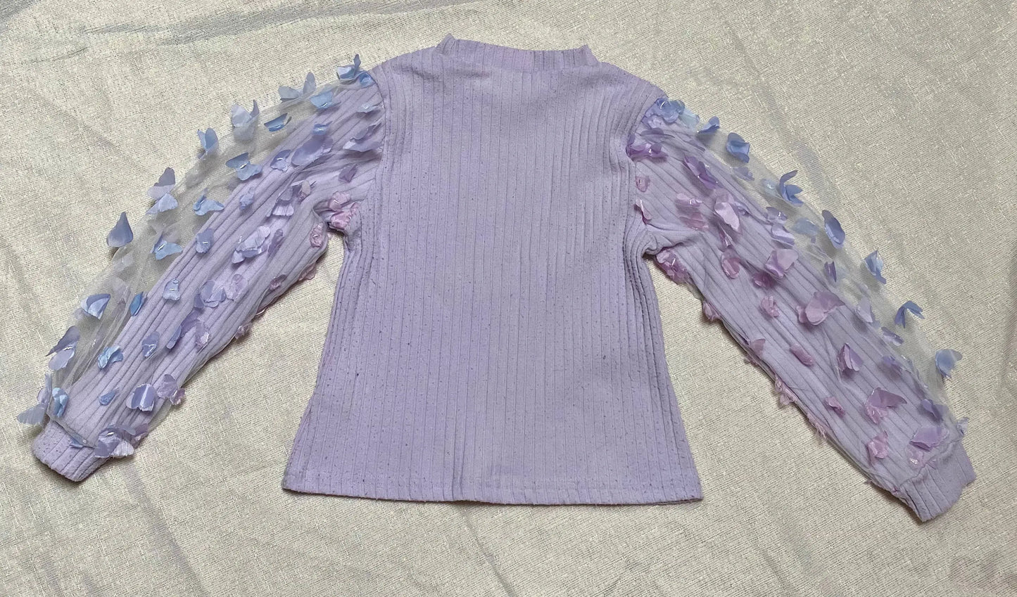 Haut Violet Rainuré avec Manches Bouffantes et Papillons en Relief - Fille 7 ans, Shein shein