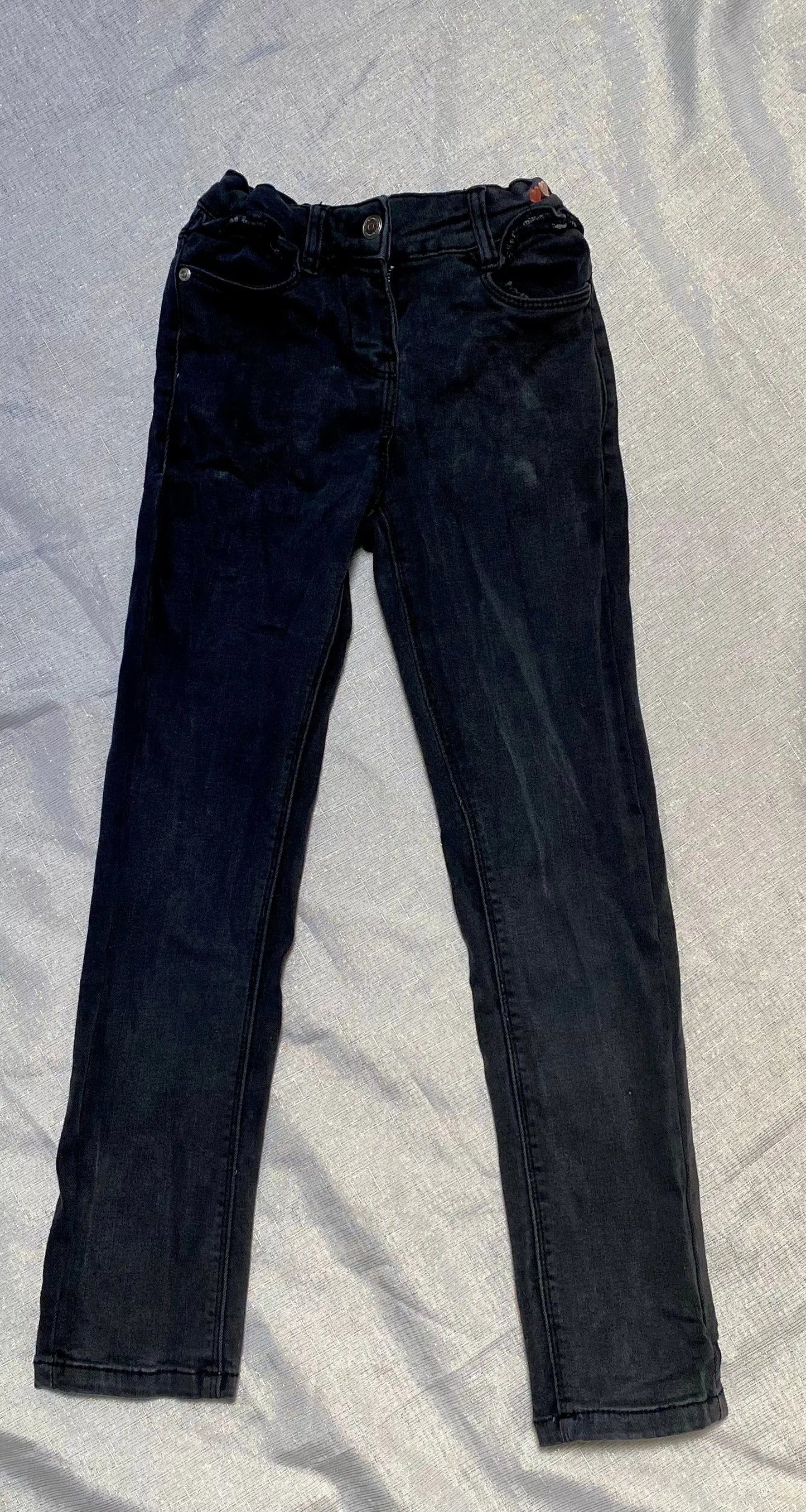 Jean Noir Slim avec Broderies Cœur Rose - Fille 7 ans, Tape à l'Œil tape à l'oeil