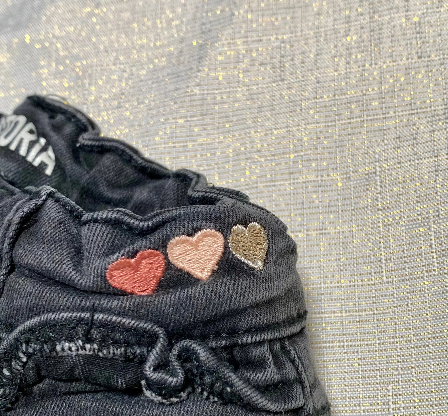 Jean Noir Slim avec Broderies Cœur Rose - Fille 7 ans, Tape à l'Œil tape à l'oeil