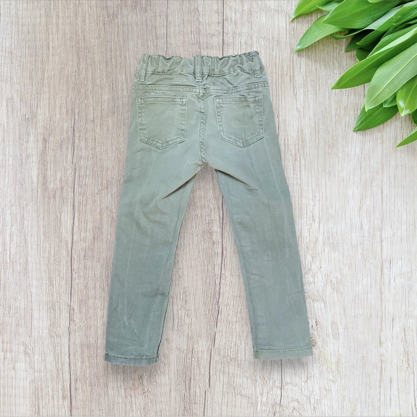 Jean slim garçon Districenter 3 ans kaki resserrable à bouton pression avec 4 poches