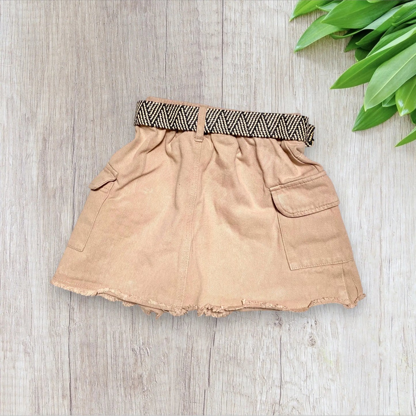 Jupe Cargo en Jean Beige avec Ceinture en Paille - Fille 6 ans, Shein shein