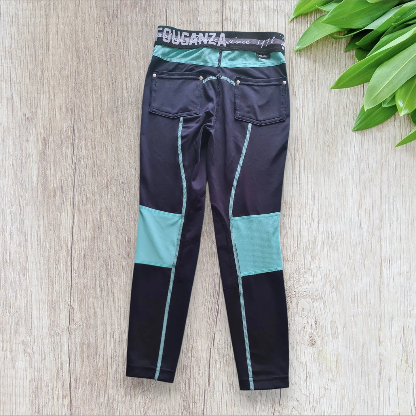 Legging équitation enfant Fouganza 5-6 ans marine avec détails turquoise, très bon état