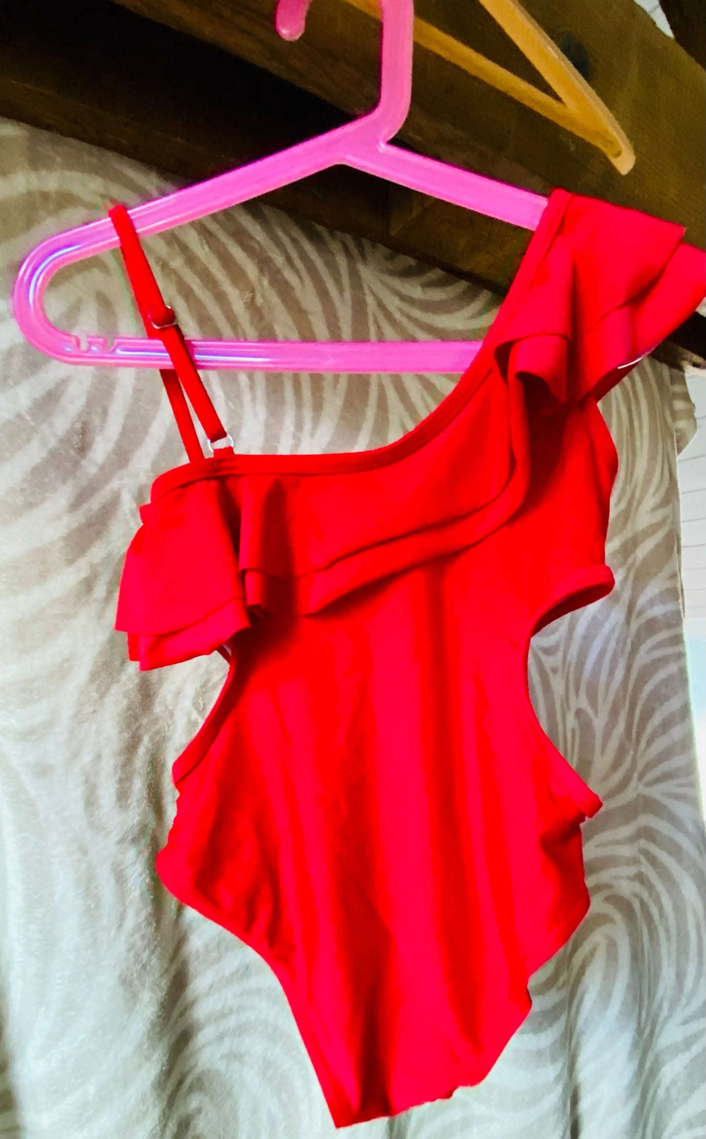 Maillot de Bain Fille Asymétrique Rouge - 7 Ans - Shein shein