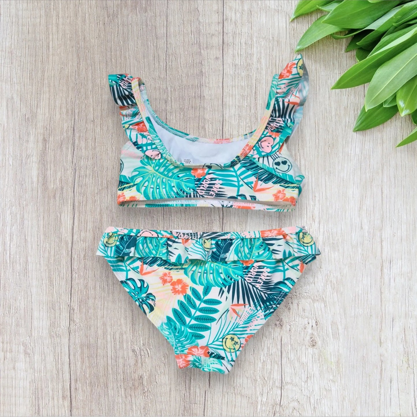 Maillot de bain 2 pièces fille Orchestra – 5 ans | Motif tropical blanc turquoise corail orchestra