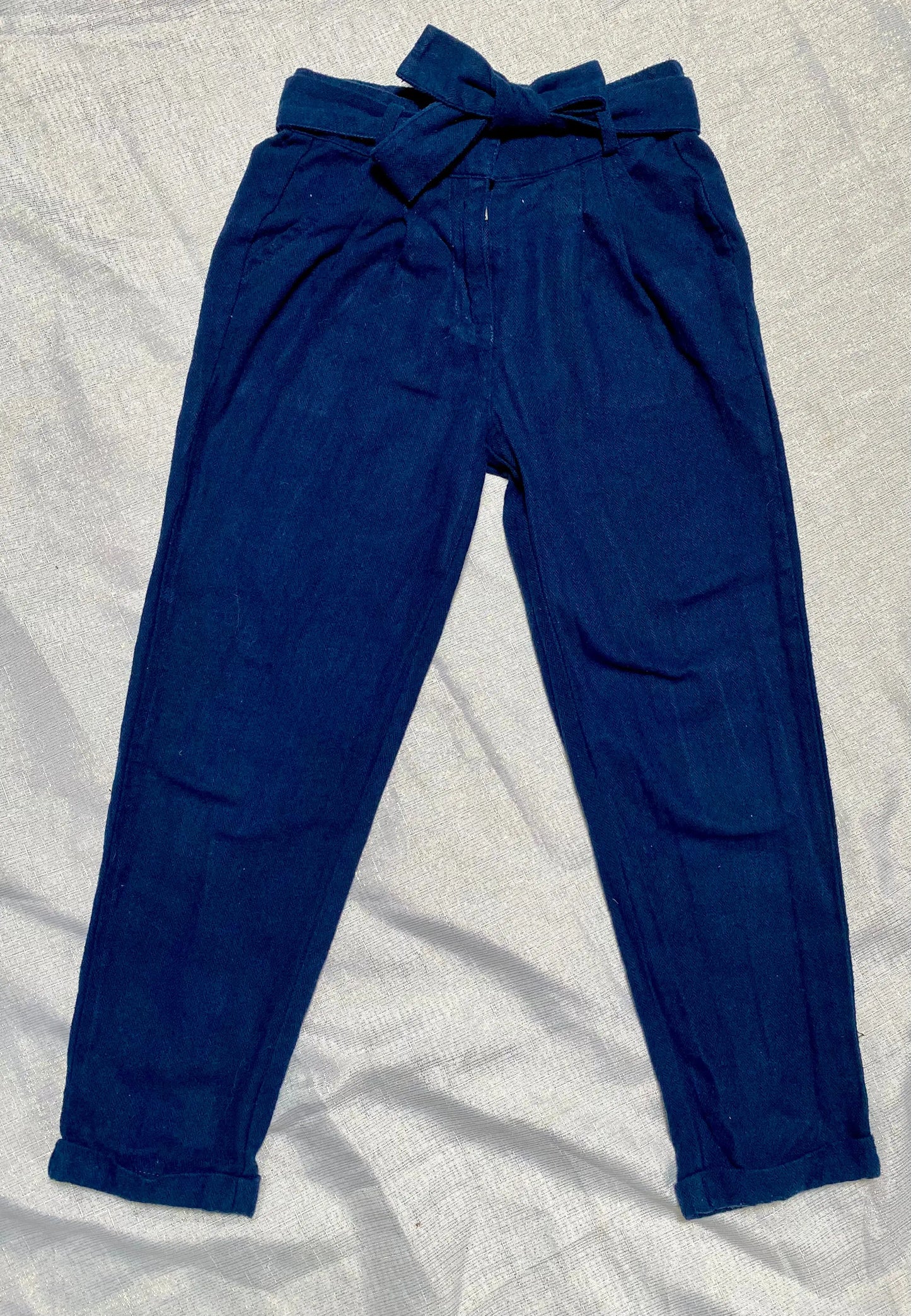 Pantalon en Toile Bleu Marine avec Ceinture Nœud - 7 ans, Tape à l'Œil tape à l'oeil