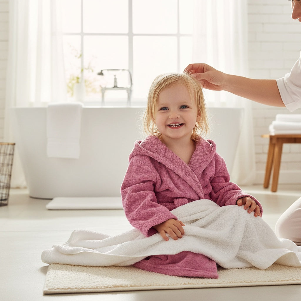 Peignoir polaire fille rose Lina Pink 3 ans avec capuche.