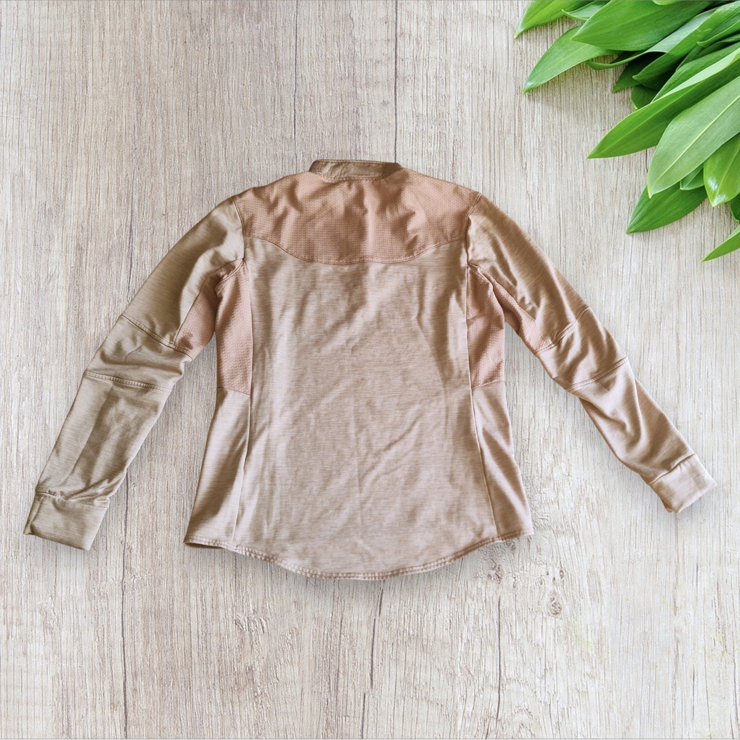 Polo d’équitation manches longues Femme 500 FOUGANZA – Rose pastel, taille 42, très bon état, manches avec trou pour le pouce