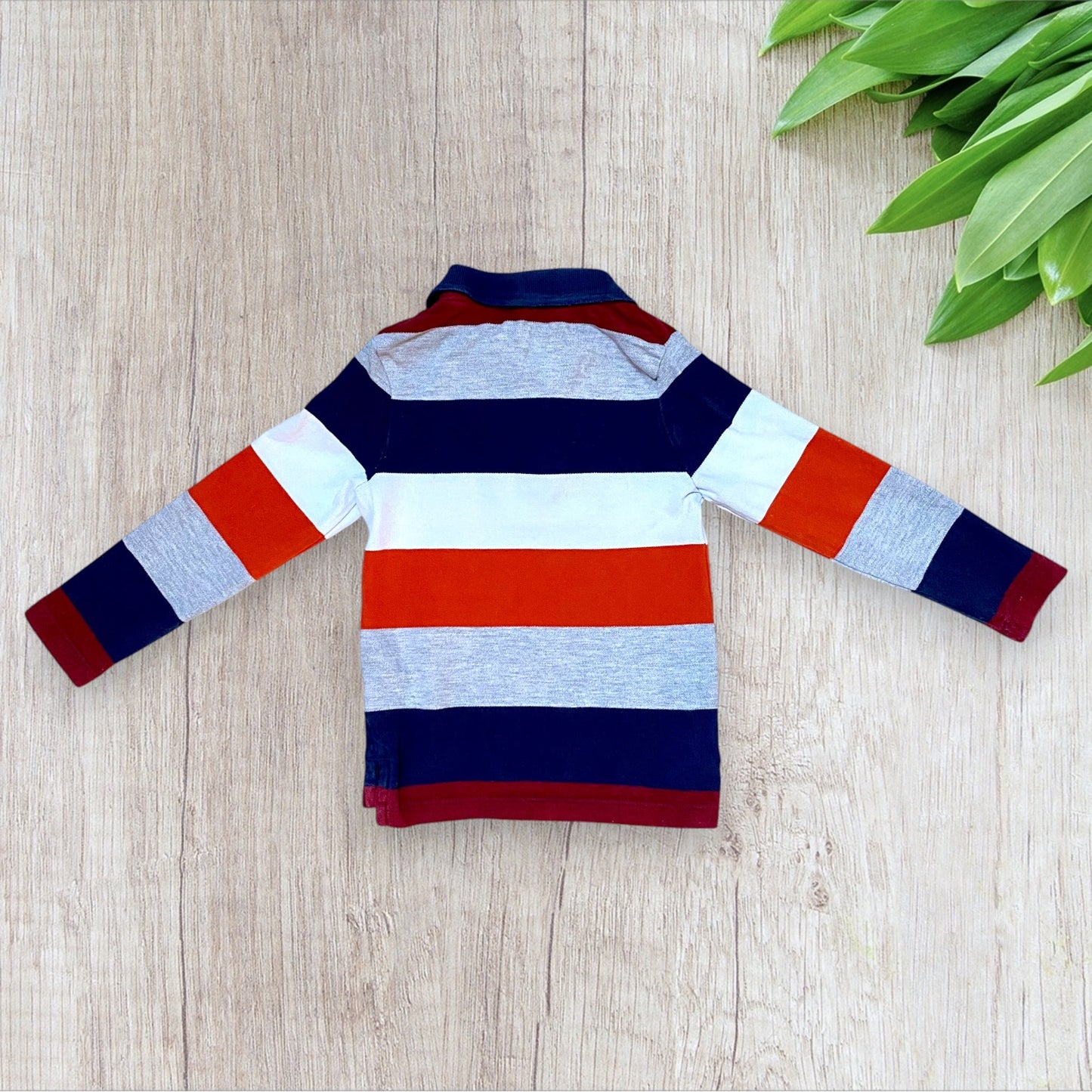 Polo garçon C&A 4 ans rayé bleu marine bordeaux orange gris blanc manches longues