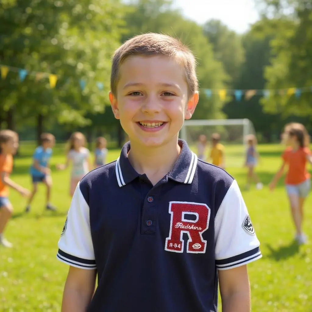 Polo garçon Redskins Junior bleu marine blanc style baseball 8 ans