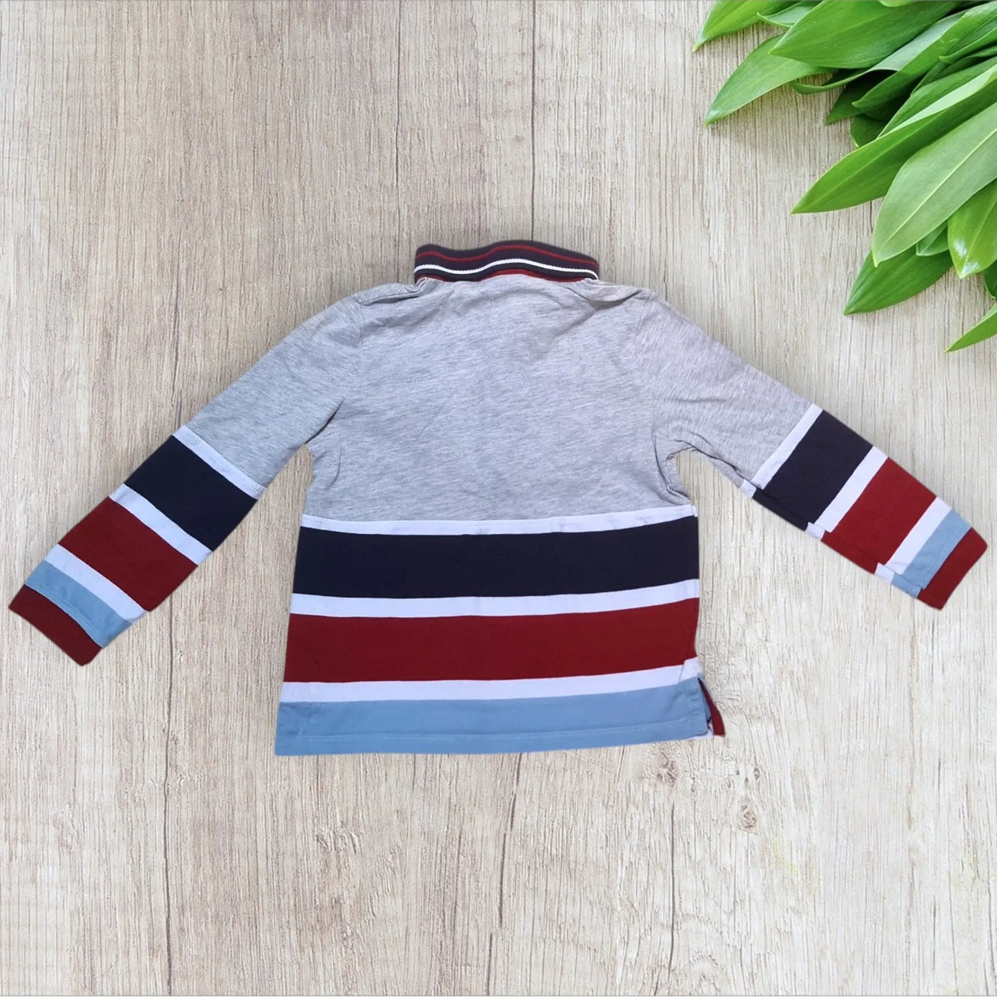 Polo garçon Sergent Major 5 ans gris rayé avec écussons bleu marine et bordeaux