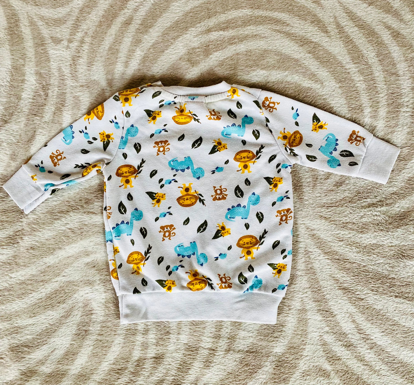 Pull Bébé Garçon 3 Mois - Blanc avec Motifs Jungle Animaux et Feuillage - La Boîte à Malice districenter