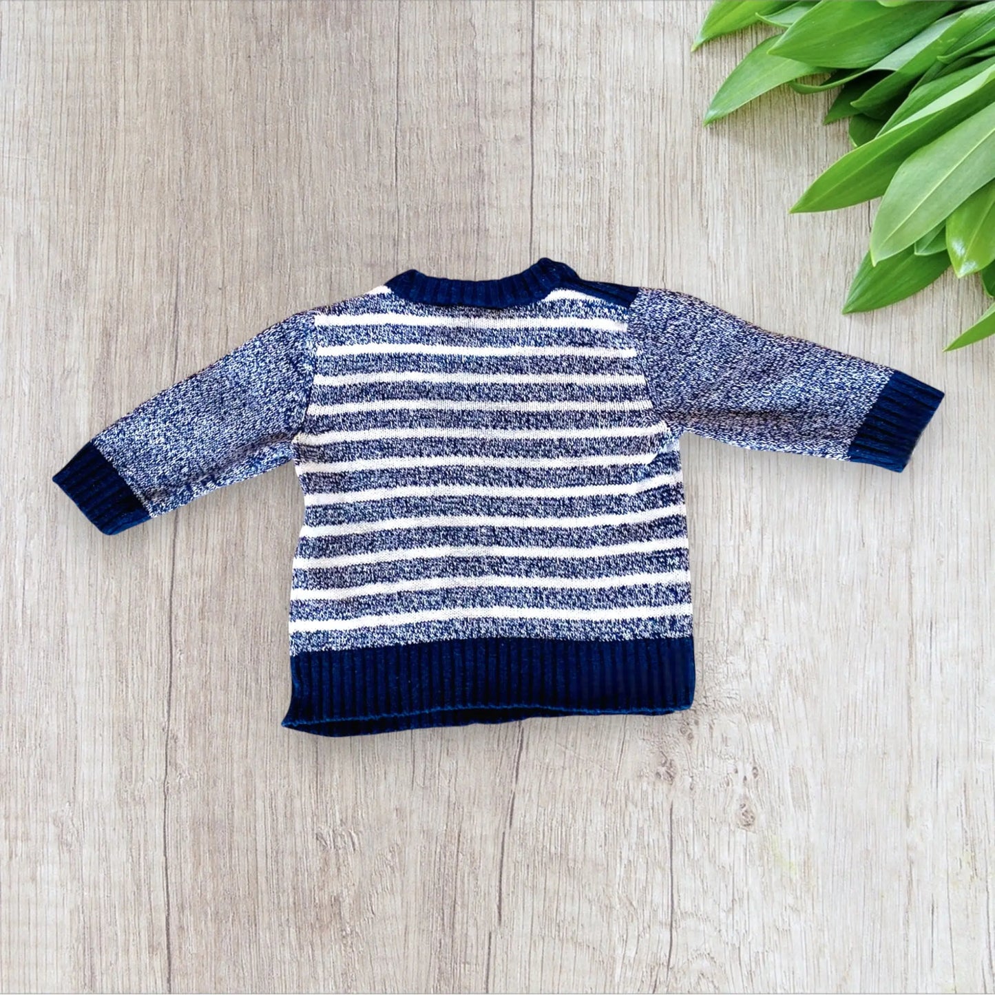 Pull Bébé Garçon 3Mois - Style Tricot Marinière Blanc et Bleu Marine - Tex carrefour
