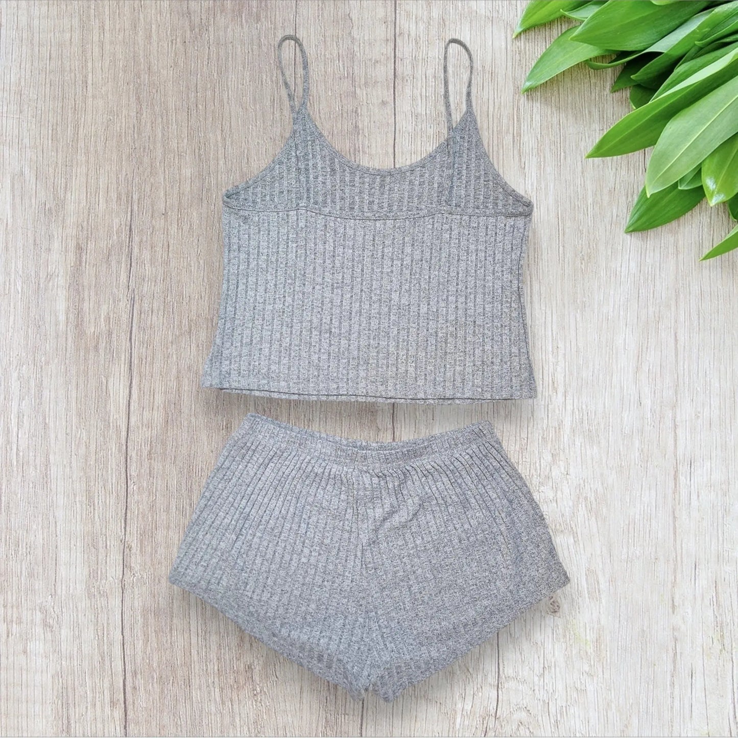Pyjama 2 pièces femme Shein XL débardeur shorty gris ou bleu moucheté