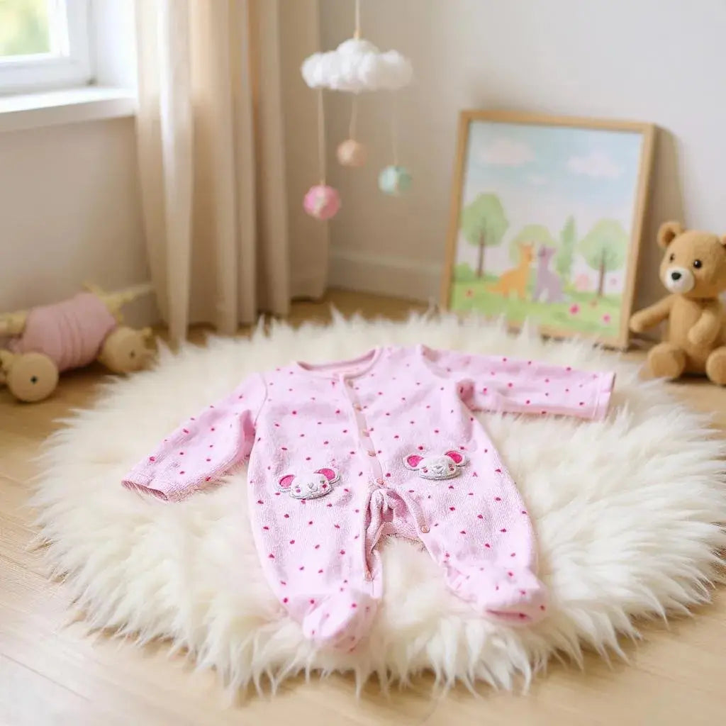 Pyjama Bébé Fille 56 cm - Rose Pale avec Coeurs Fuchsia et souris - In Extenso Auchan