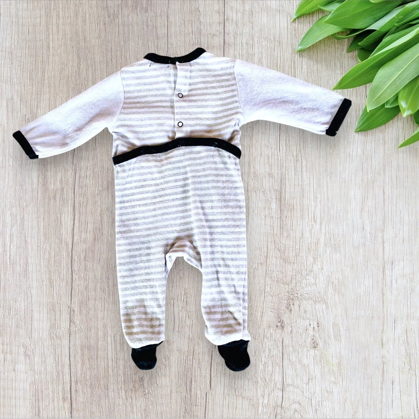 Pyjama Bébé Mixte en Polaire - Blanc à Rayures Grises avec Panda - 3 Mois - Manon et Valentin Manon & valentin