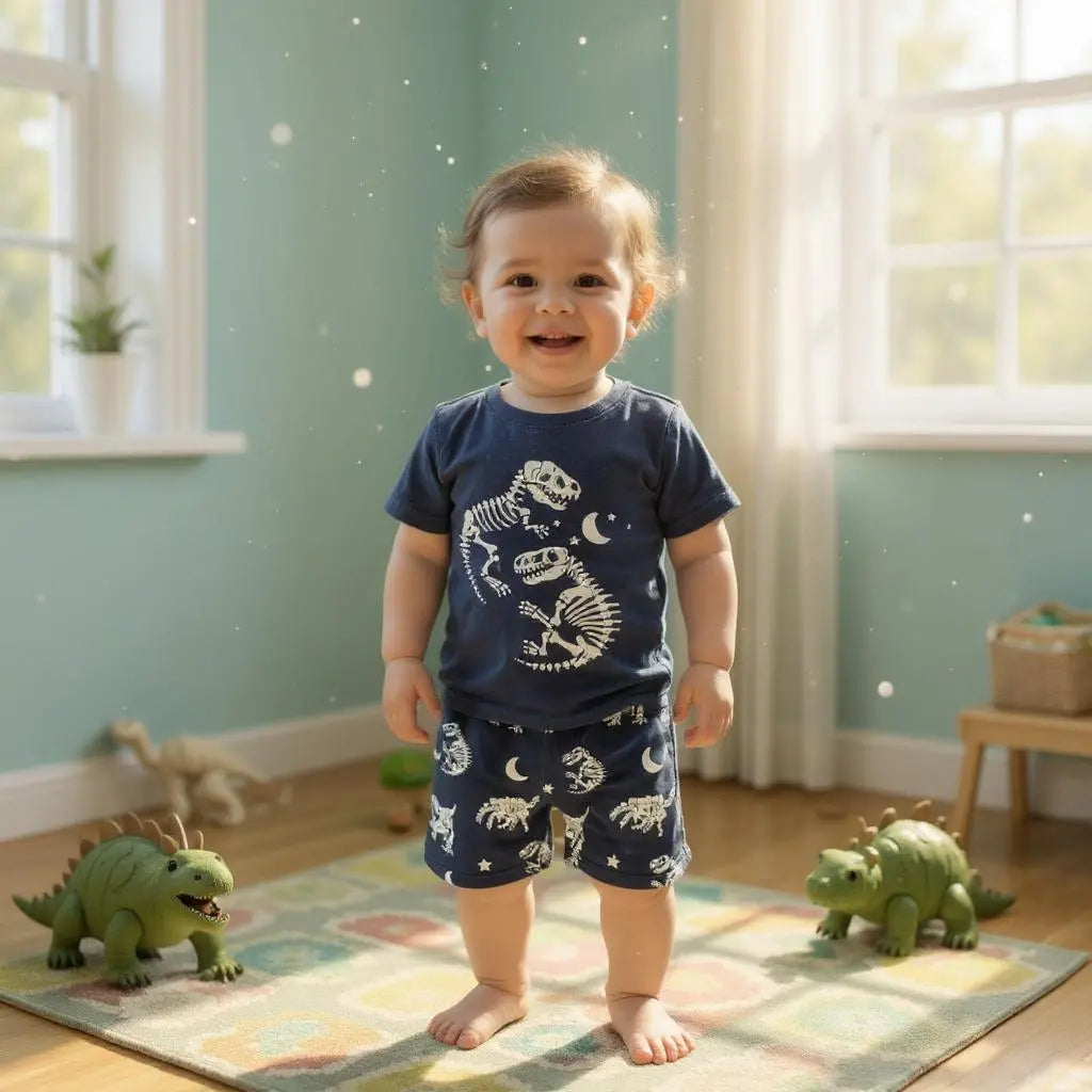 Pyjama garçon 3 ans bleu marine dinos phosphorescents Shein