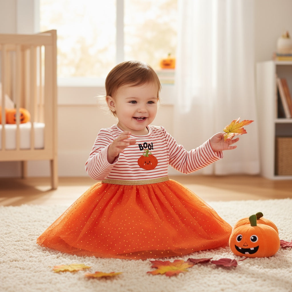 Robe bébé Primark 3-6 mois citrouille Halloween orange pailletée