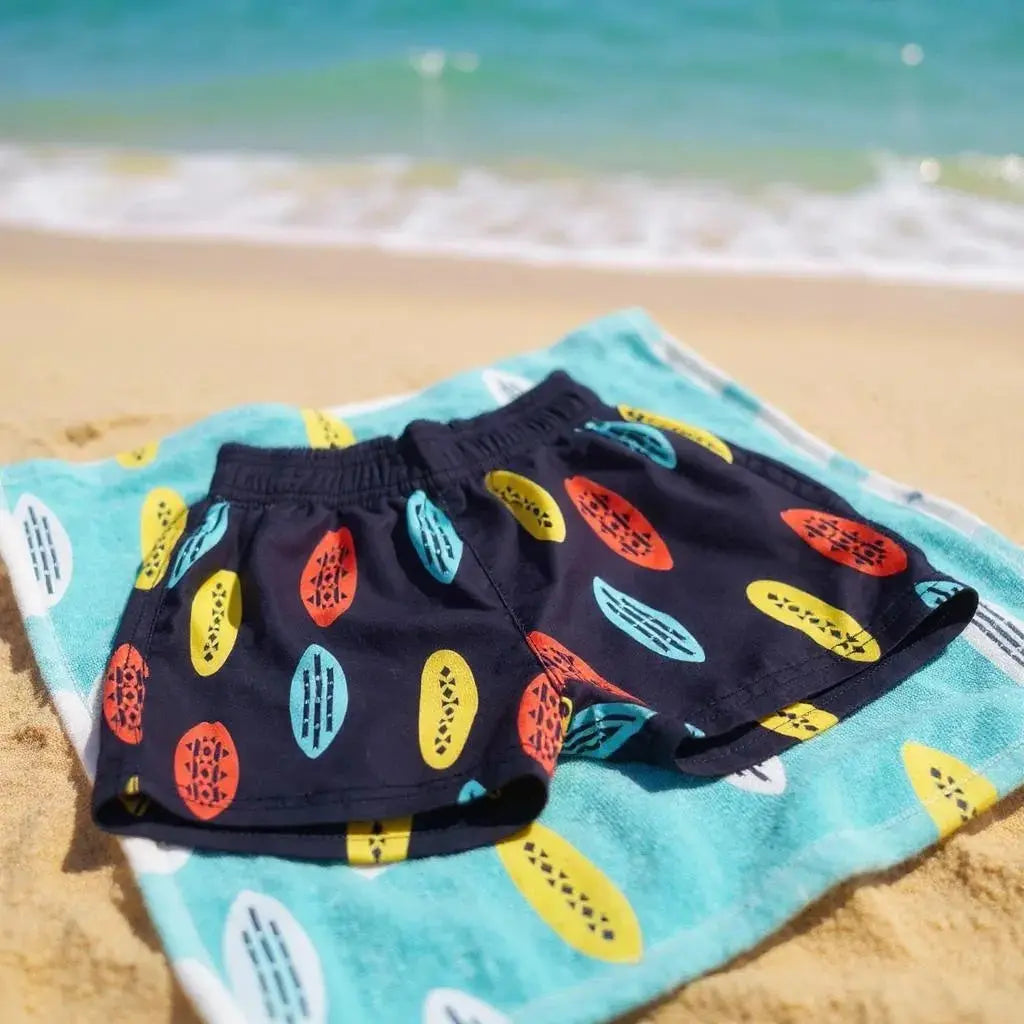 Short de bain garçon – 3 ans | Noir motif surf coloré la petite friperie