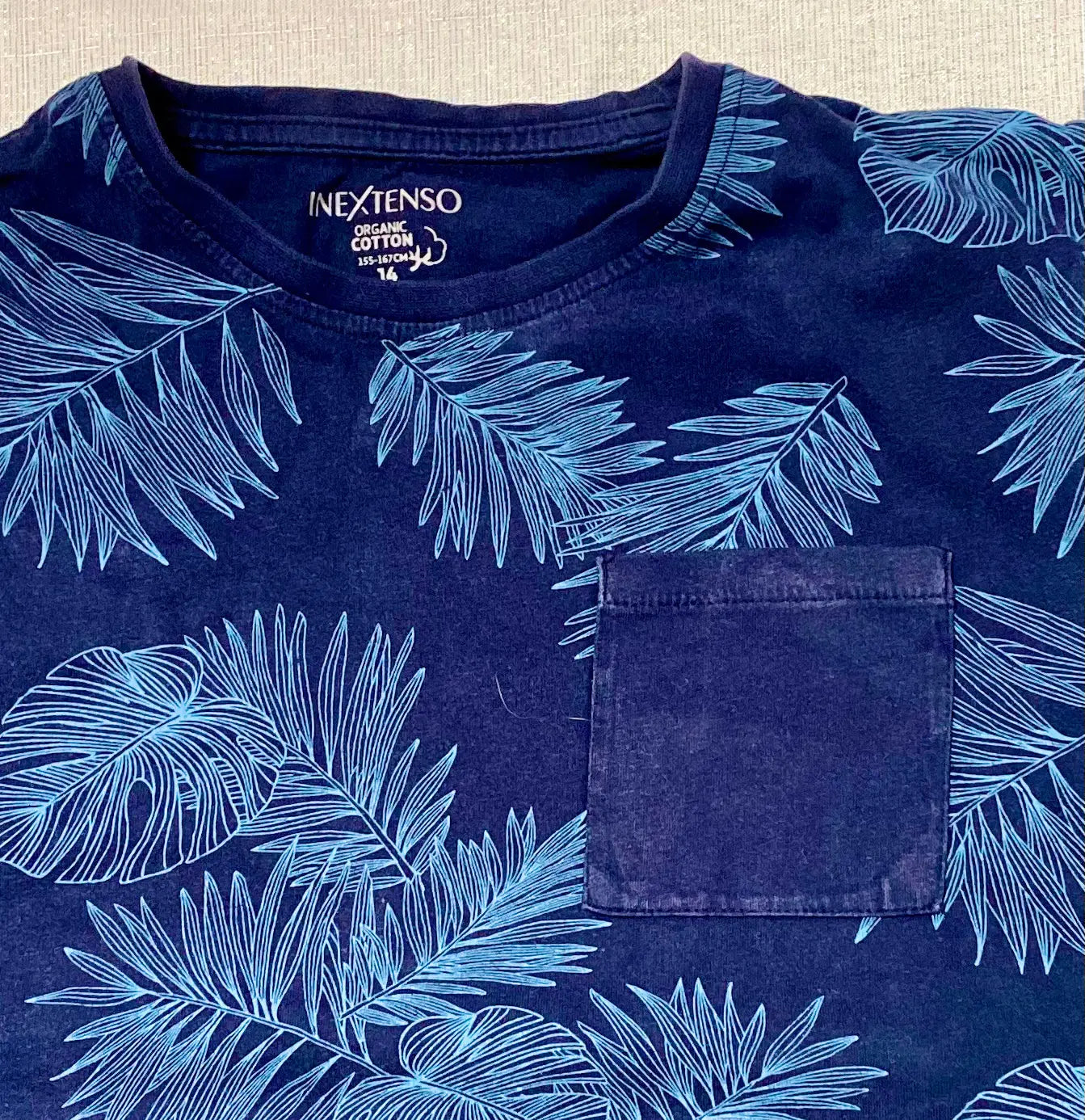 T-shirt Ado Garçon Bleu Foncé avec Imprimé Feuilles Tropicales, Taille 14 Ans (155-167 cm) - Marque In Extenso, Auchan in extenso