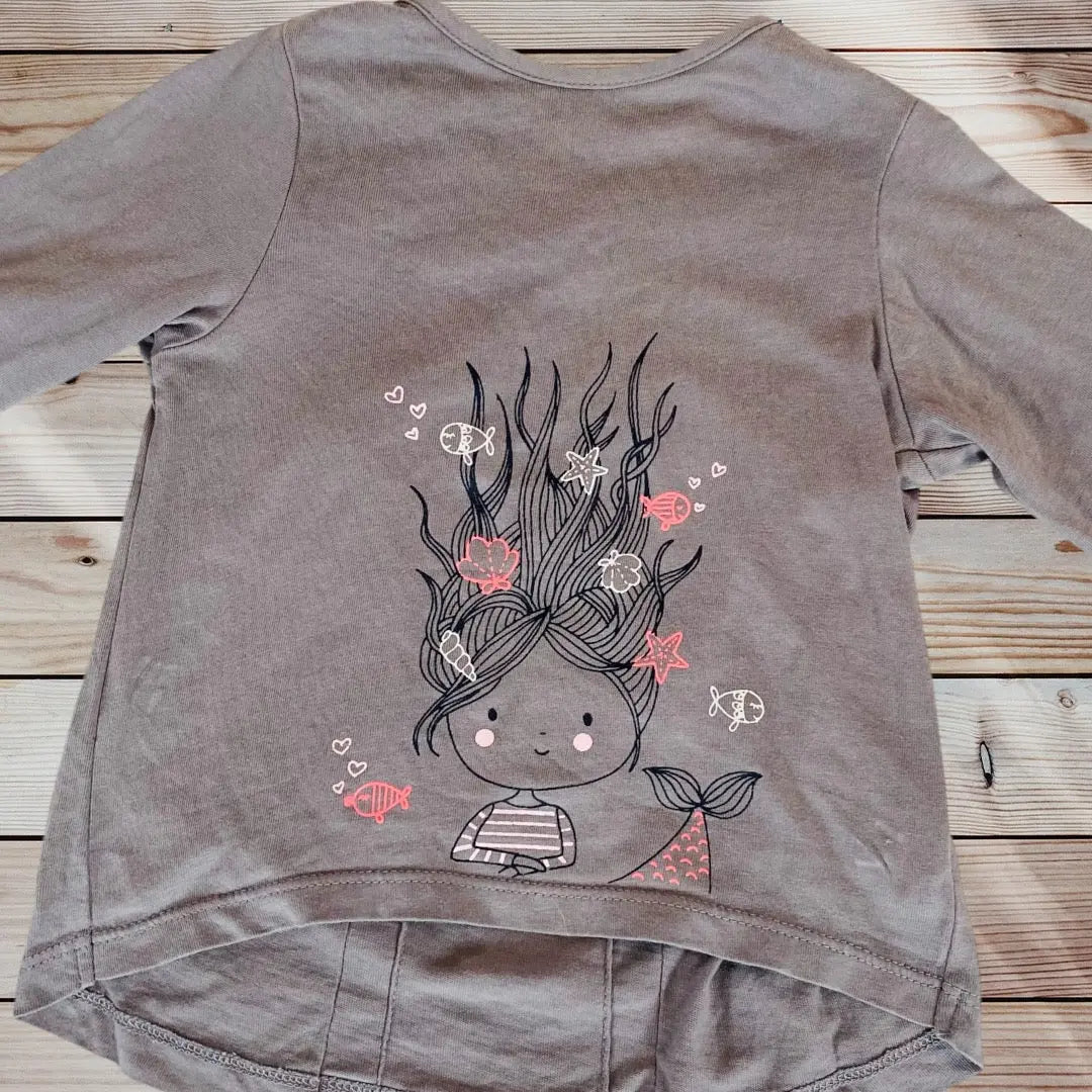 T-shirt Bébé Fille 12 Mois Mes Petits Cailloux - Taupe Sirène et Noeud Rose Stokomani