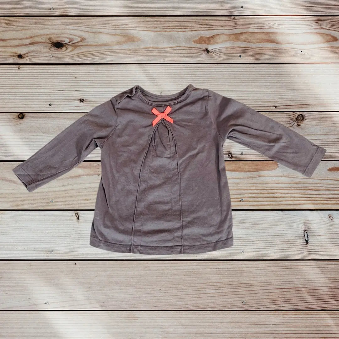 T-shirt Bébé Fille 12 Mois Mes Petits Cailloux - Taupe Sirène et Noeud Rose Stokomani