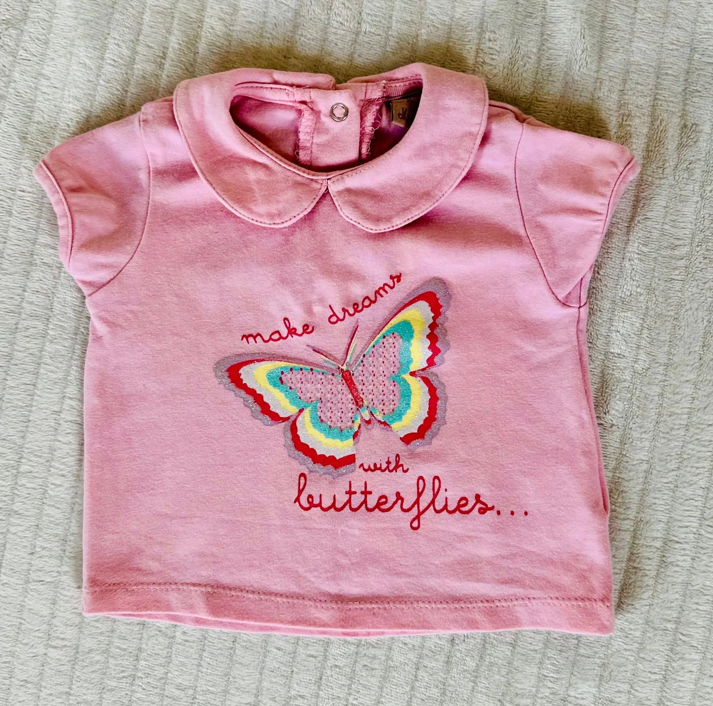 T-shirt Bébé Fille Rose Clair avec Papillon Pailleté - 3 Mois - DistriCenter districenter