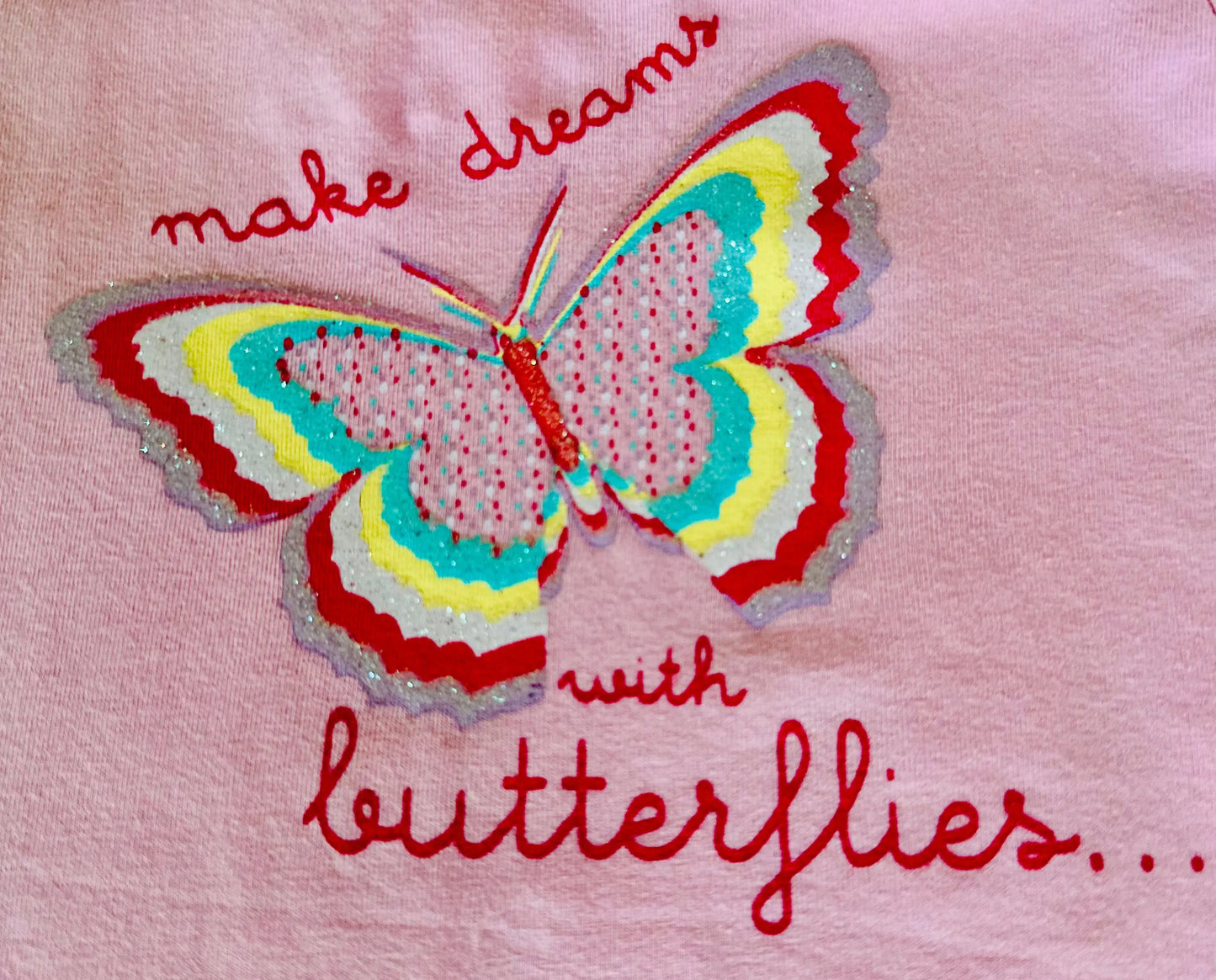 T-shirt Bébé Fille Rose Clair avec Papillon Pailleté - 3 Mois - DistriCenter districenter