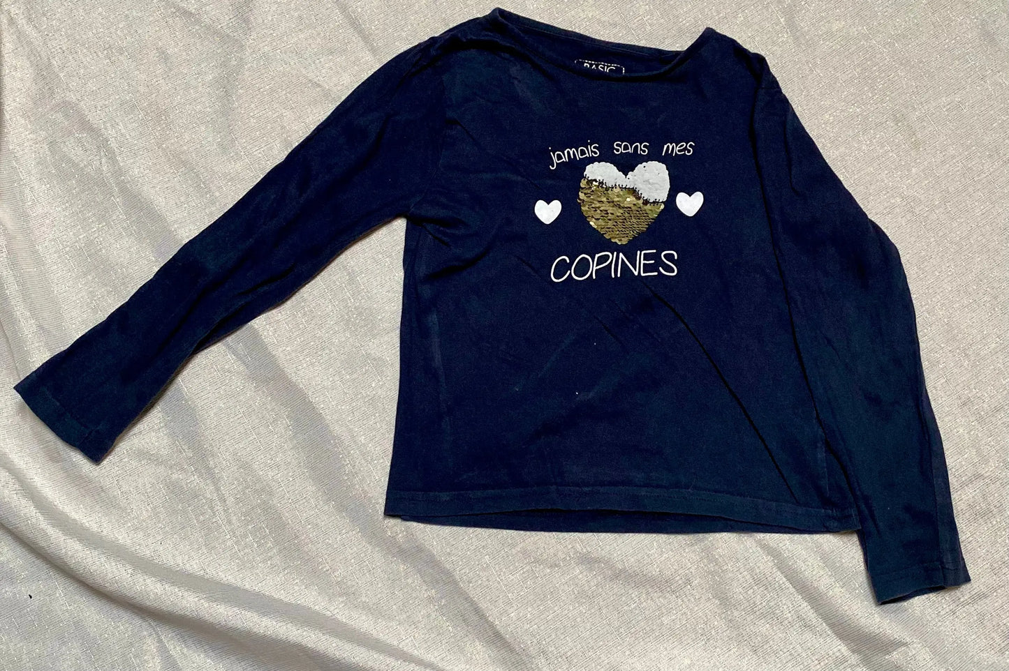 T-shirt Bleu Marine avec Motifs Cœurs et Strass Réversible - Fille 8 ans, Districenter districenter