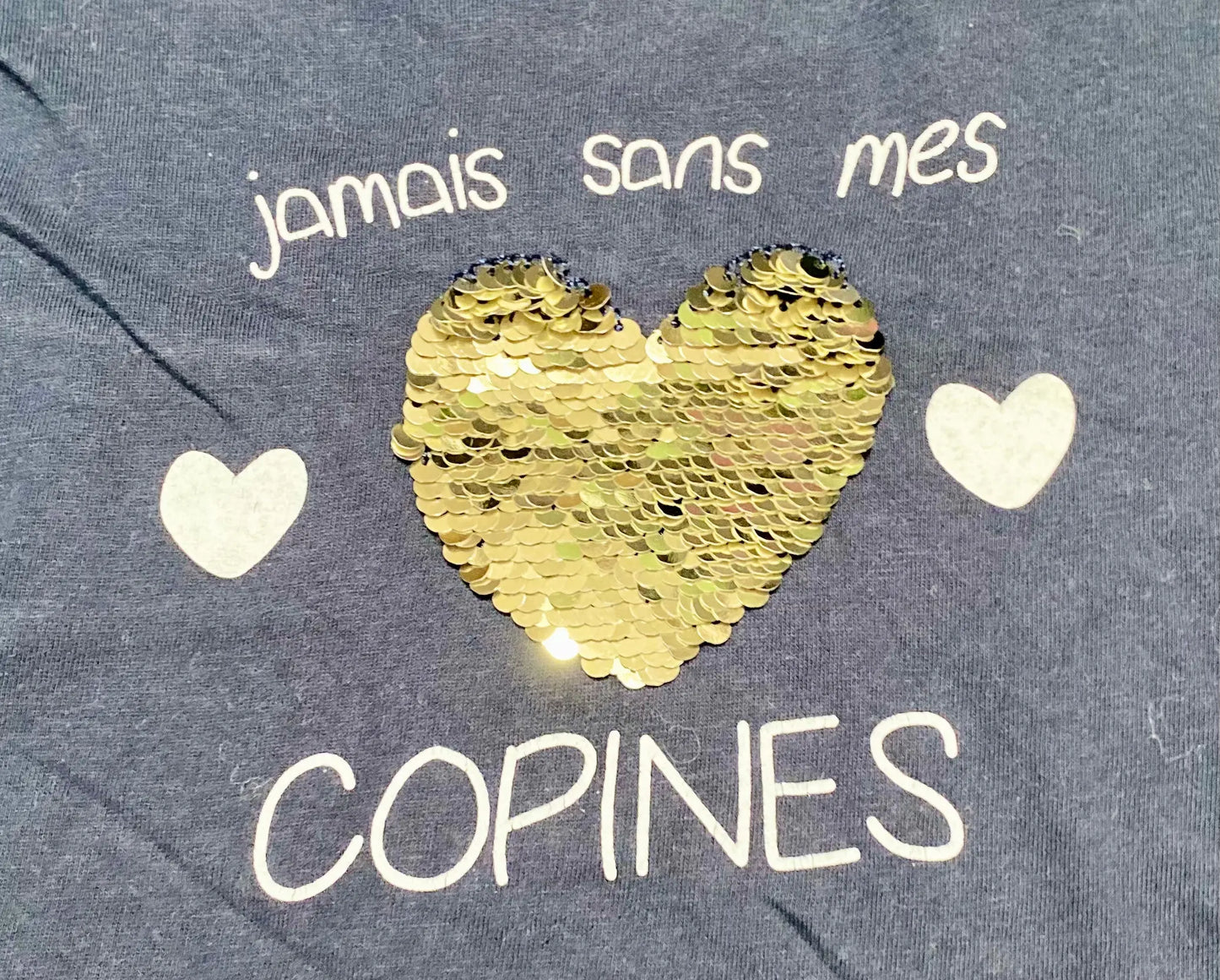 T-shirt Bleu Marine avec Motifs Cœurs et Strass Réversible - Fille 8 ans, Districenter districenter