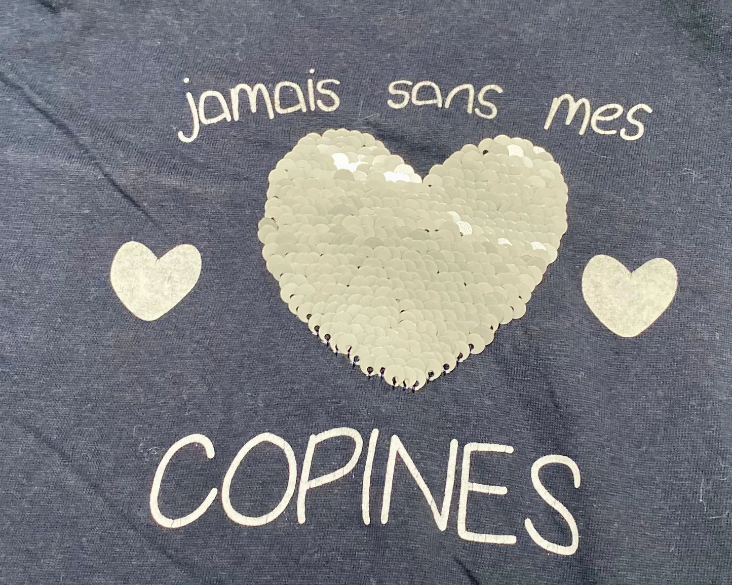 T-shirt Bleu Marine avec Motifs Cœurs et Strass Réversible - Fille 8 ans, Districenter districenter