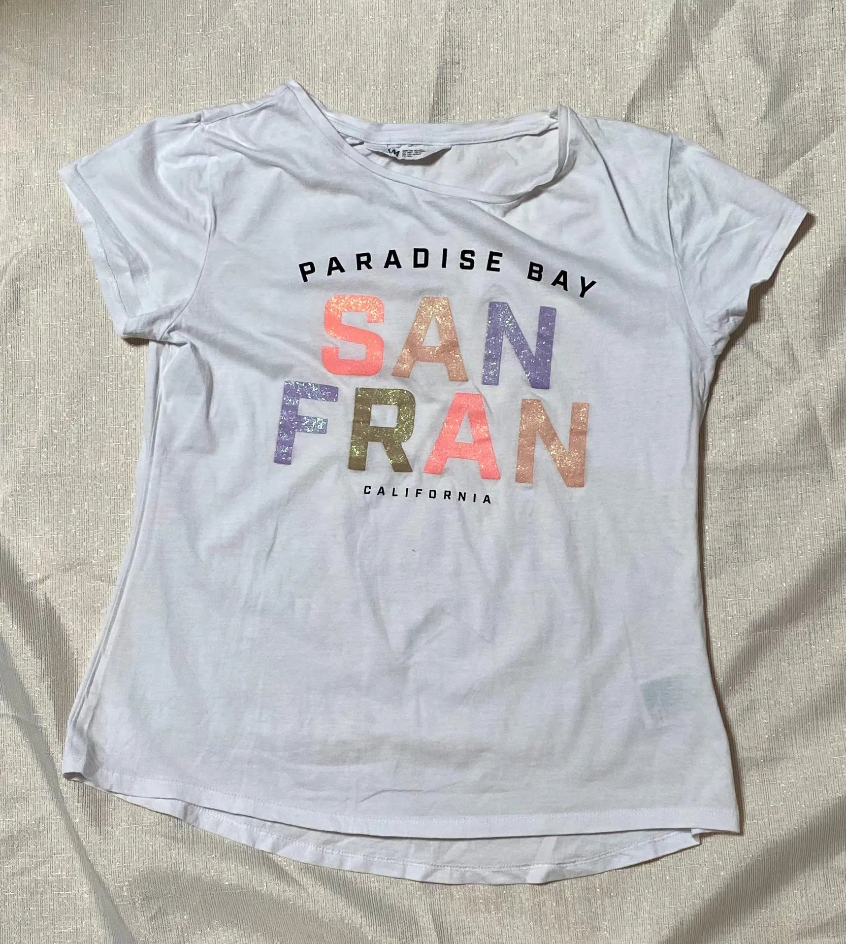 T shirt Fille Blanc 14 ans Ecritures Colorees Pailletees Marque H M