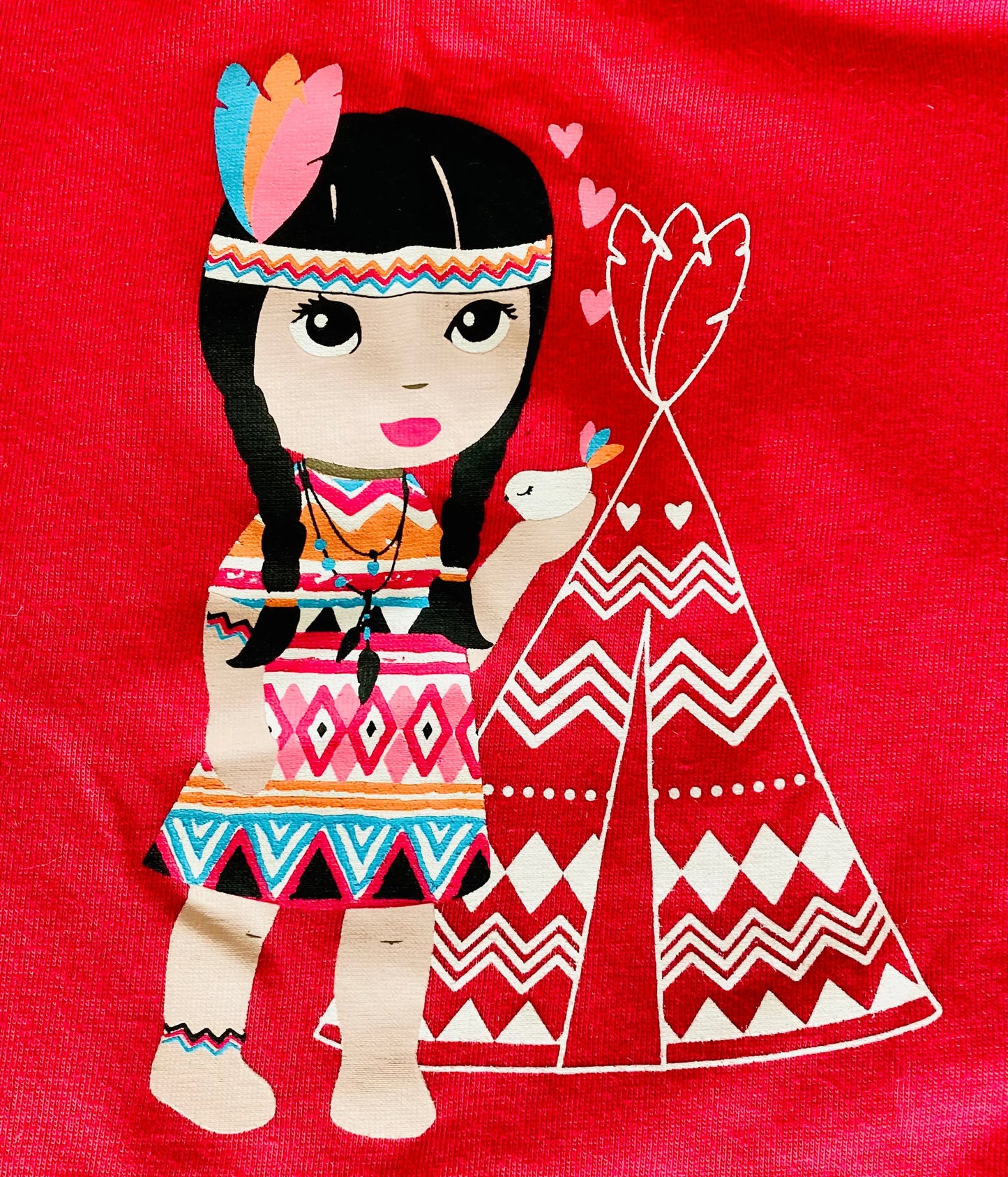 T-shirt Rose avec Petite Indienne et Tipi - Bébé Fille Taille 3 Mois la petite friperie