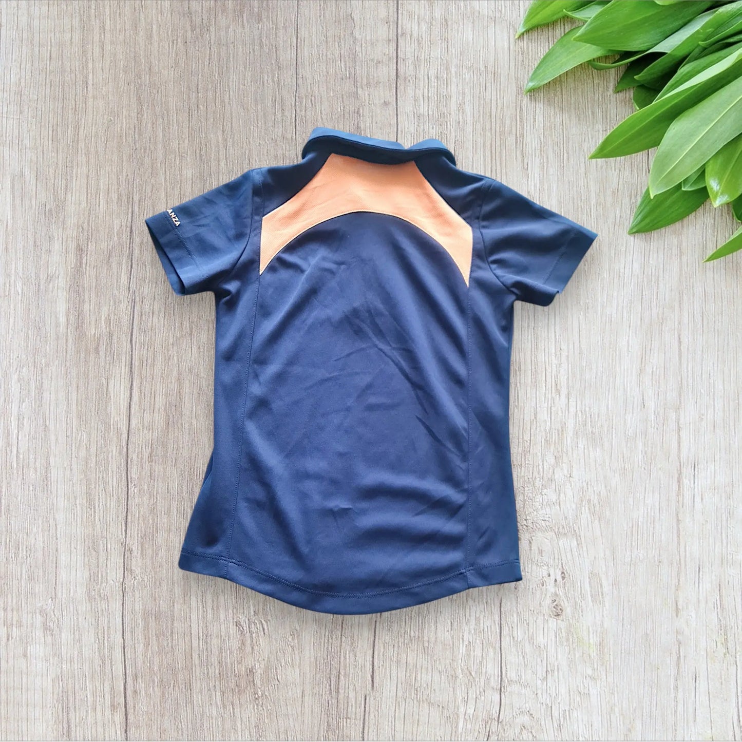 T-shirt équitation enfant Fouganza 6 ans bleu marine et corail, très bon état