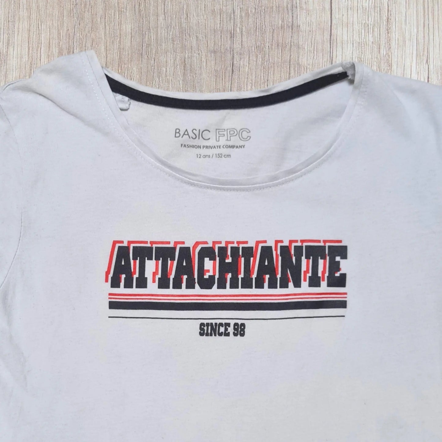 T-shirt fille 12 ans blanc imprimé attachiante since 98 style américain très bon état