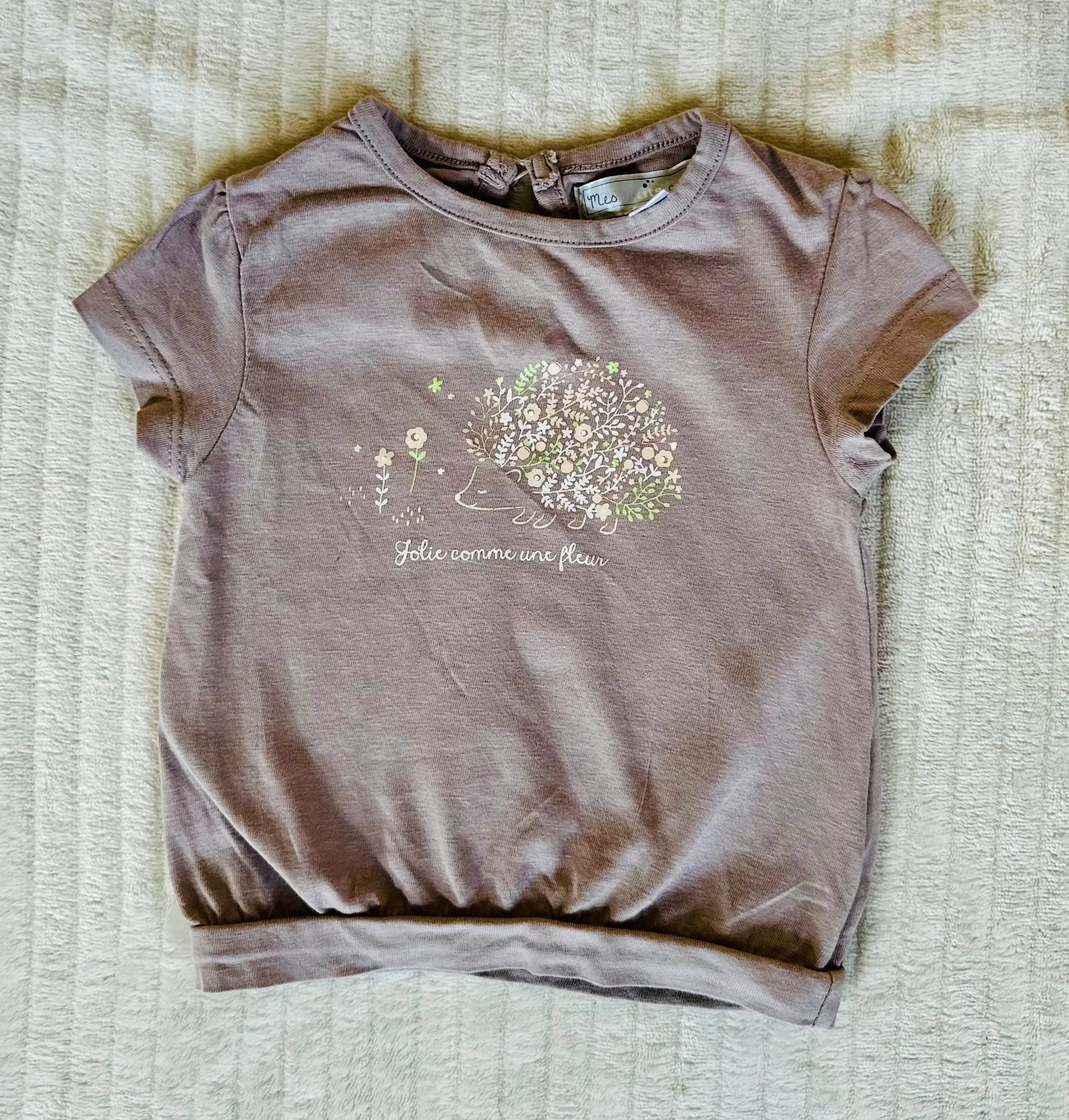 T-shirt fille taupe avec hérisson fleuri - Taille 3 mois - Bébé 9 bébé 9