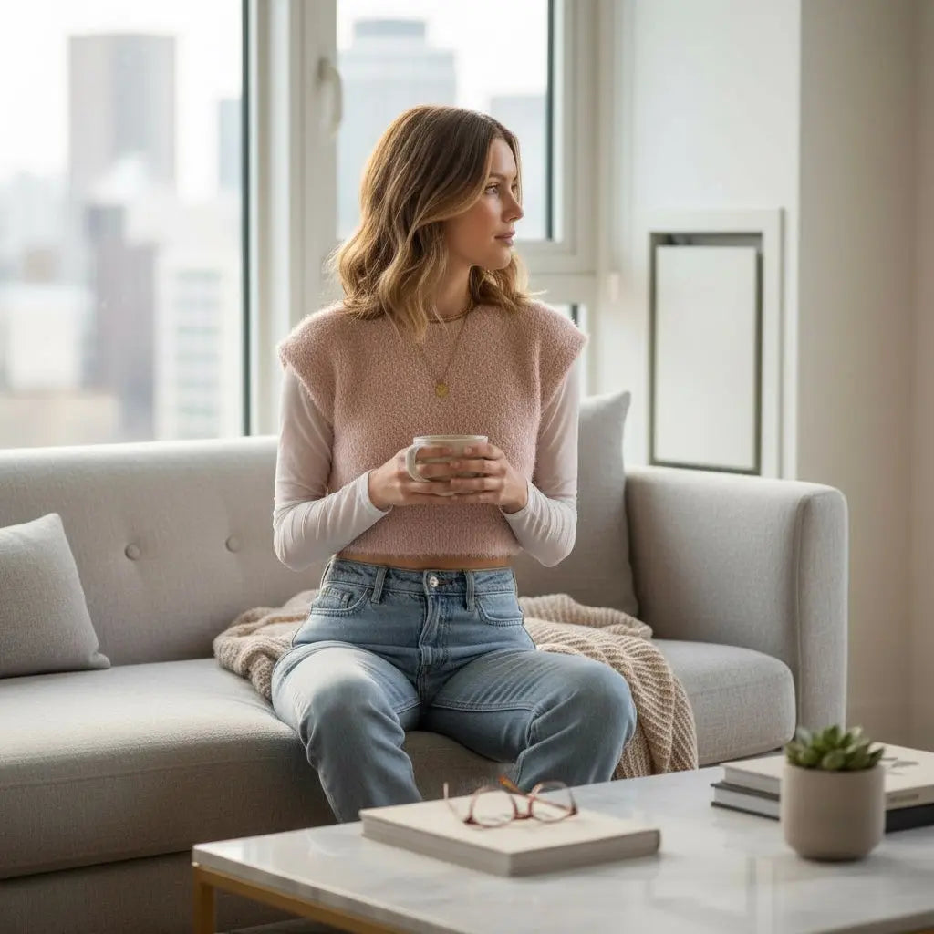 Top femme Zara M taupe en tricot effet poils.