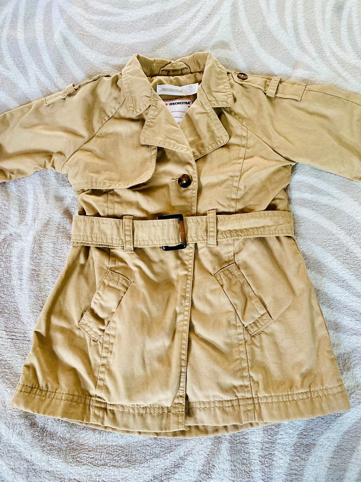Trench Fille Marron avec Ceinture et Broderie Hirondelles - Taille 5 Ans - Orchestra orchestra